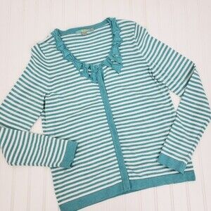 Boden Cardigan Sweater Stripe Sweater Classic Cotton Sweater Blue White size 10